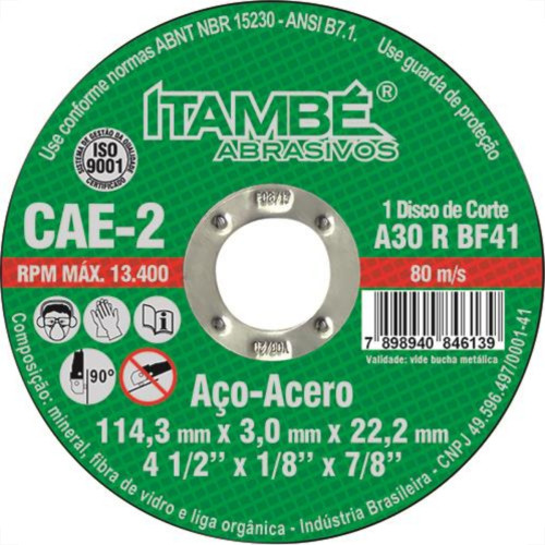 Disco Corte Itambe Ferro 4.1/2X7/8 2T - Kit C/10 Unidades Disco Corte Itambe Ferro 4.1/2X7/8 2T - Kit C/10 Unidades