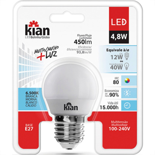 Lampada Led Bolinha 4,8W 6500K Kian Lampada Led Bolinha 4,8W 6500K Kian