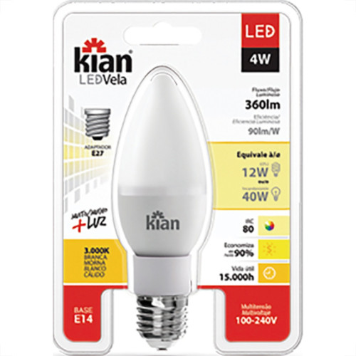 Lampada Led Vela Lt 4,0W 3000K E14-27 Kian