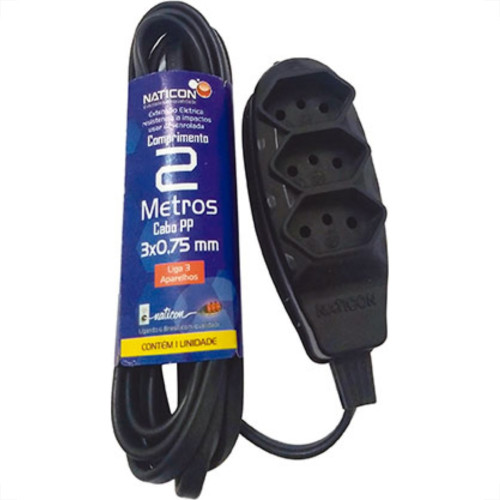 Extensao Naticon Pp 0,75 02Mt 2P+T10A Preto Extensao Naticon Pp 0,75 02Mt 2P+T10A Preto