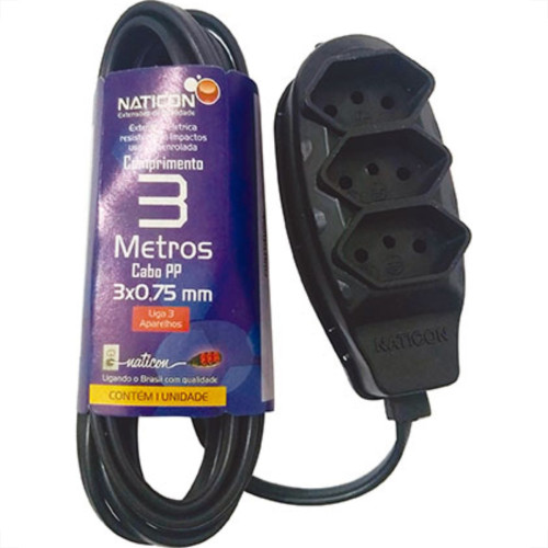 Extensao Naticon Pp 0,75 03Mt 2P+T10A Preto Extensao Naticon Pp 0,75 03Mt 2P+T10A Preto