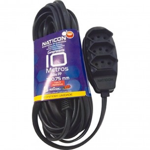 Extensao Naticon Pp 0,75 10Mt 2P+T10A Preto 