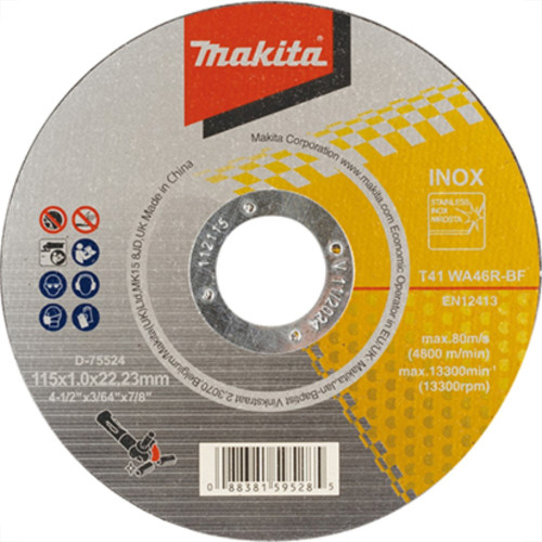 Disco Sped/Inox Makita 4.1/2X7/8X1.0 524 - Kit C/10 Unidades Disco Sped/Inox Makita 4.1/2X7/8X1.0 524 - Kit C/10 Unidades