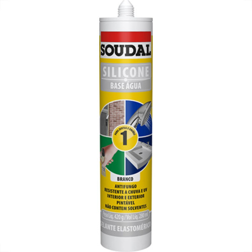 Cola Silicone 420G Soudal Base Agua Branco Cola Silicone 420G Soudal Base Agua Branco