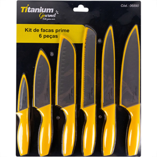 Faca Gourmet Titanium Kit 06Pc Amarelo 6890 Faca Gourmet Titanium Kit 06Pc Amarelo 6890