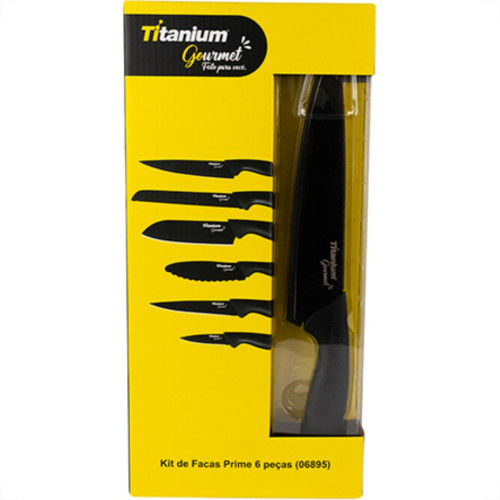 Faca Gourmet Titanium Kit 06Pc Preto 6895 Faca Gourmet Titanium Kit 06Pc Preto 6895