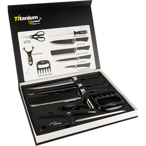 Faca Gourmet Titanium Kit 08Pc Preto 6887 Faca Gourmet Titanium Kit 08Pc Preto 6887