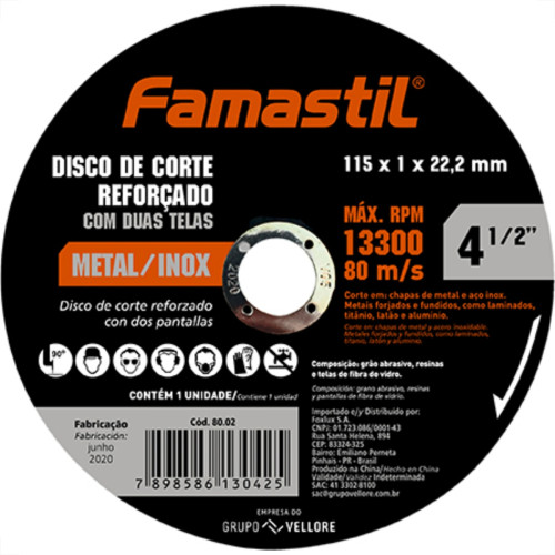 Disco Sped/Inox Famastil 4.1/2X7/8X1,0 - Kit C/10 Unidades Disco Sped/Inox Famastil 4.1/2X7/8X1,0 - Kit C/10 Unidades