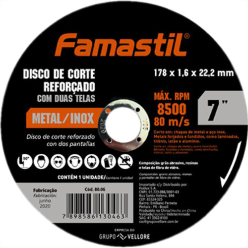 Disco Sped/Inox Famastil 7X7/8X1,6 - Kit C/10 Unidades Disco Sped/Inox Famastil 7X7/8X1,6 - Kit C/10 Unidades