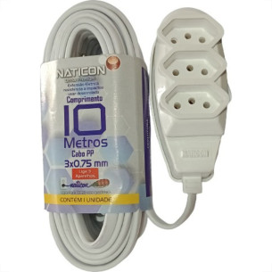 Extensao Naticon Pp 0,75 10Mt 2P+T10A Branco