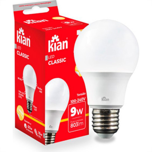 Lampada Led Bulbo 09W 3000K Bivolt Kian - Kit C/10 Unidades