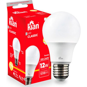 Lampada Led Bulbo 12W 3000K Bivolt Kian - Kit C/10 Unidades