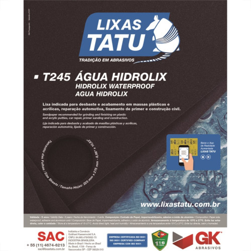 Lixa Dagua Tatu 400 Hidrolix T24504000050 - Kit C/50 Lixa Dagua Tatu 400 Hidrolix T24504000050 - Kit C/50