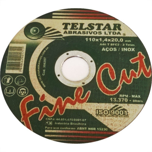 Disco De Corte Para Inox Telstar 110 X 1,4 X 20 306207 - Kit C/5 Disco De Corte Para Inox Telstar 110 X 1,4 X 20 306207 - Kit C/5