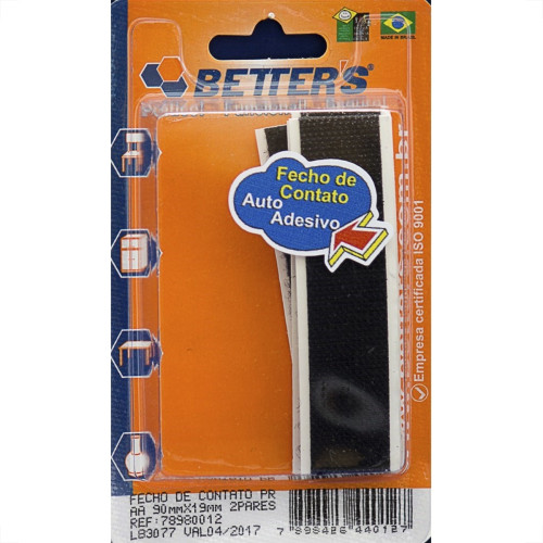 Fecho Contato Adesivo Preto 90X19Mm Com 4Pecas 012 Bribts000068 Fecho Contato Adesivo Preto 90X19Mm Com 4Pecas 012 Bribts000068