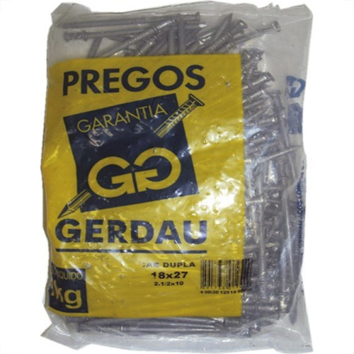 Prego Gerdau Com Cabeca Dupla 18X27 (3,40X62mm) (3,40X62mm) 1Kg Prego Gerdau Com Cabeca Dupla 18X27 (3,40X62mm) (3,40X62mm) 1Kg
