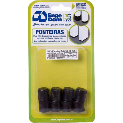 Ponteira Cadeira Engedom ''Pe'' Externo Preta 5/8'' 8 Pecas Redondo 3182 Ponteira Cadeira Engedom ''Pe'' Externo Preta 5/8'' 8 Pecas Redondo 3182