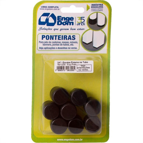 Ponteira Cadeira Engedom ''Pe'' Externa Preta 3/4'' 8 Pecas Redondo 3205 Ponteira Cadeira Engedom ''Pe'' Externa Preta 3/4'' 8 Pecas Redondo 3205