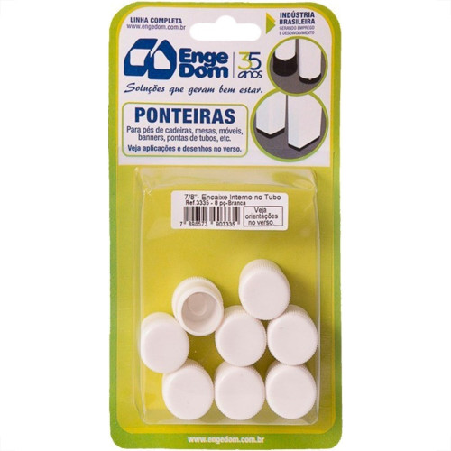 Ponteira Cadeira Engedom ''Pe'' Interno Branca 7/8'' 8 Pecas Redondo 3335 Ponteira Cadeira Engedom ''Pe'' Interno Branca 7/8'' 8 Pecas Redondo 3335