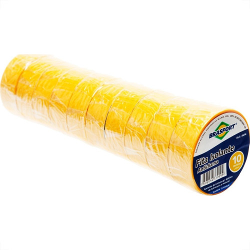Fita Isolante Brasfort 10M X 19Mm Amarela 8646 - Kit C/10 Fita Isolante Brasfort 10M X 19Mm Amarela 8646 - Kit C/10