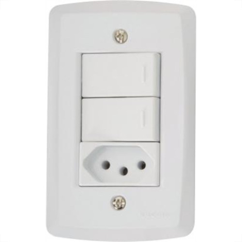 Conjunto Tramontina Lux 4X2 Branco Com Placa (2 Simples+Tomada) 