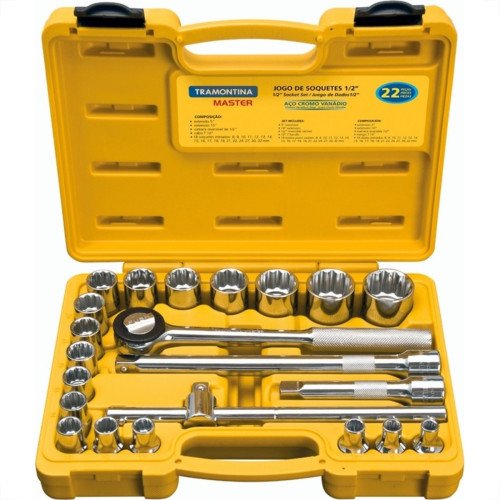 Soquete Tramontina Encaixe Estriado 1/2'' 8 A 32 Com 22Pecas Soquete Tramontina Encaixe Estriado 1/2'' 8 A 32 Com 22Pecas