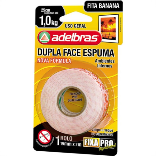 Fita Dupla Face Adelbras Espuma 19 X 2M . Fita Dupla Face Adelbras Espuma 19 X 2M .
