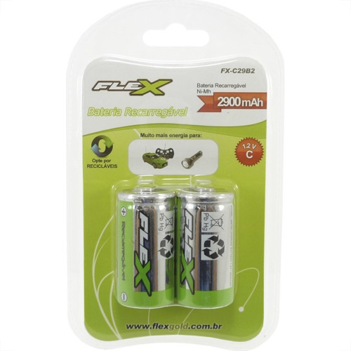 Pilha Recarregavel Flexgold Media ''C'' Com 2 Pecas 2900Mah Fx-C29B2 Pilha Recarregavel Flexgold Media ''C'' Com 2 Pecas 2900Mah Fx-C29B2