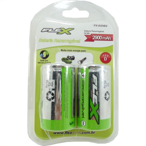 Pilha Recarregavel Flexgold Grande ''D'' Com 2 Pecas 2900Mah Fx-D29B2 Pilha Recarregavel Flexgold Grande ''D'' Com 2 Pecas 2900Mah Fx-D29B2