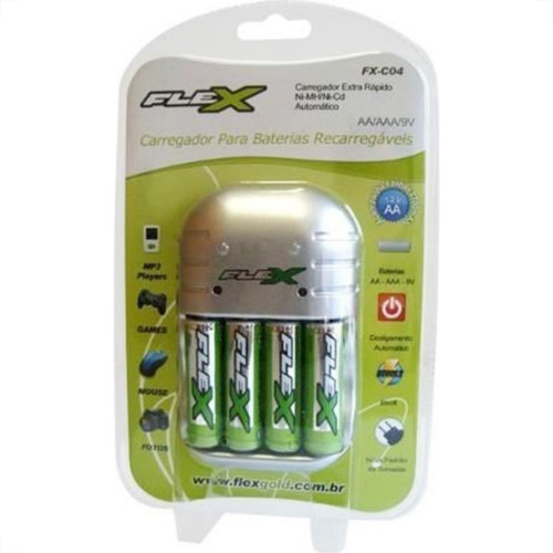 Carregador Para Pilhas 4Aa/Aaa Ou 2 Bateria 9V Flex Com 4Aa Fx-C03/4P Carregador Para Pilhas 4Aa/Aaa Ou 2 Bateria 9V Flex Com 4Aa Fx-C03/4P