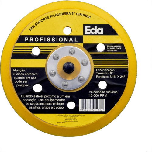 Disco Borracha Eda Para Lixadeira 6 Furo 6'' Com Velcro 8Zg Disco Borracha Eda Para Lixadeira 6 Furo 6'' Com Velcro 8Zg