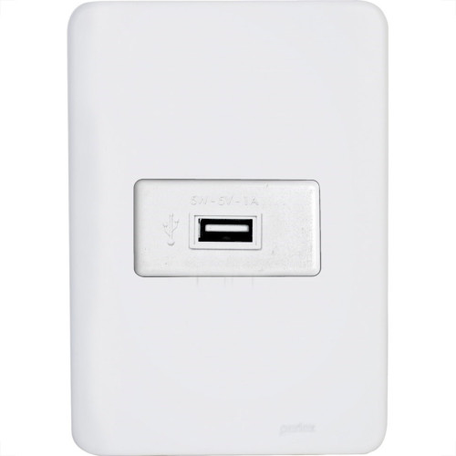 Conjunto Perlex Aros 4X2 Branco Com Placa(1Tomada Usb) 7317 Conjunto Perlex Aros 4X2 Branco Com Placa(1Tomada Usb) 7317