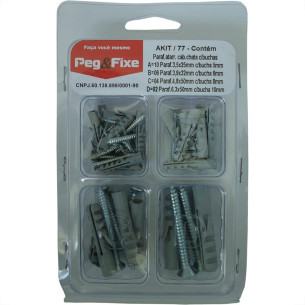 Cartela Bucha Fixacao 5A10Mm+Parafuso Phillips Peg&Fixe Kit 44 Pecas  Akit/77