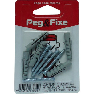 Cartela Bucha Fixacao 07+Parafuso Phillips 4,2 X 38 Peg&Fixe Kit 10 Pecas  Apcb/07