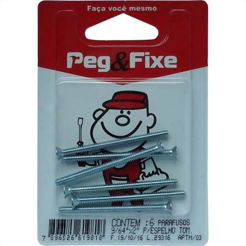 Cartela Parafuso Placa Tomada 9/64 X 2'' Peg&Fixe 6 Pecas Aptm/03 Cartela Parafuso Placa Tomada 9/64 X 2'' Peg&Fixe 6 Pecas Aptm/03