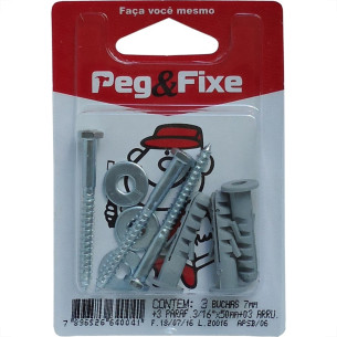 Cartela Bucha Fixacao 07+Parafuso Sextavado 3/16 X 50 Peg&Fixe Kit 9 Pecas  Apsb/06