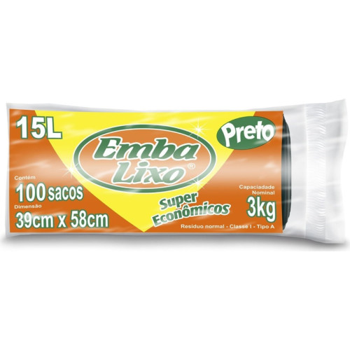 Saco Embalixo Rolo Super Economico Preto 15L Com 100 Sacos 510051 Saco Embalixo Rolo Super Economico Preto 15L Com 100 Sacos 510051