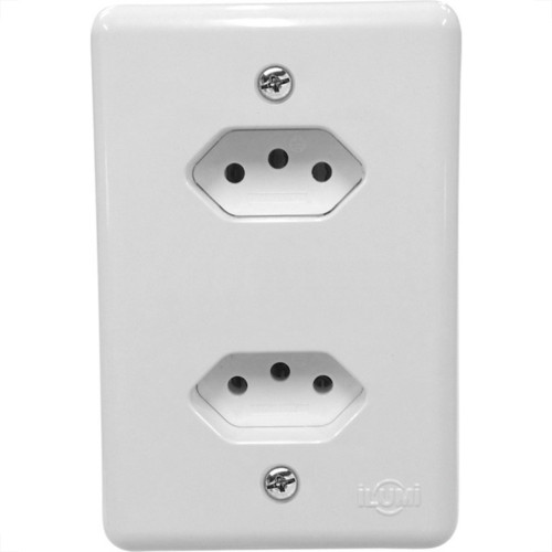 Conjunto Ilumi Stylus 4X2 Branco Com Placa (2Tomadas 10A Monobloco) 201200