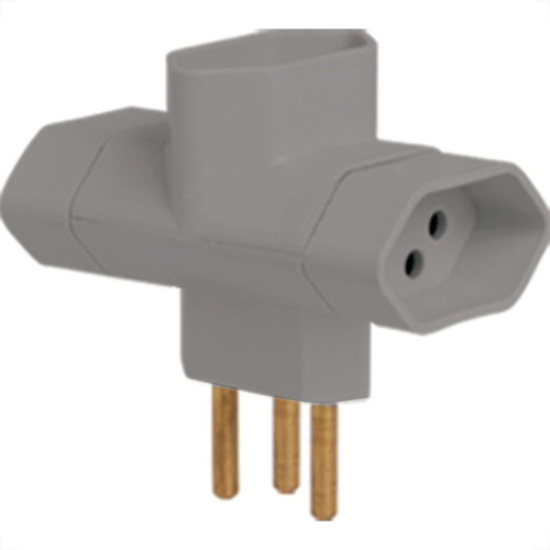 Pino 3 Saidas 2 Polos+Terra Ilumi ''T'' Cinza 12250 - Kit C/10 Pino 3 Saidas 2 Polos+Terra Ilumi ''T'' Cinza 12250 - Kit C/10