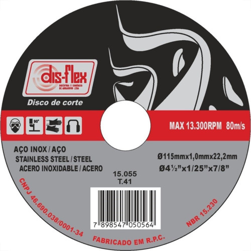 Disco De Corte Para Inox Disflex 4.1/2 X 7/8 15055 - Kit C/10 Disco De Corte Para Inox Disflex 4.1/2 X 7/8 15055 - Kit C/10