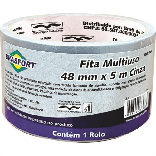 Fita Silver Tape Brasfort Multiuso 48 X 5M Cinza 7547 Fita Silver Tape Brasfort Multiuso 48 X 5M Cinza 7547