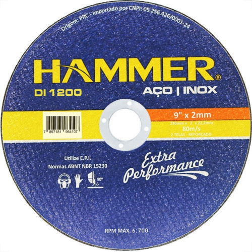 Disco De Corte Para Inox Hammer 9 X 2,0Mm Gydi1200 Disco De Corte Para Inox Hammer 9 X 2,0Mm Gydi1200