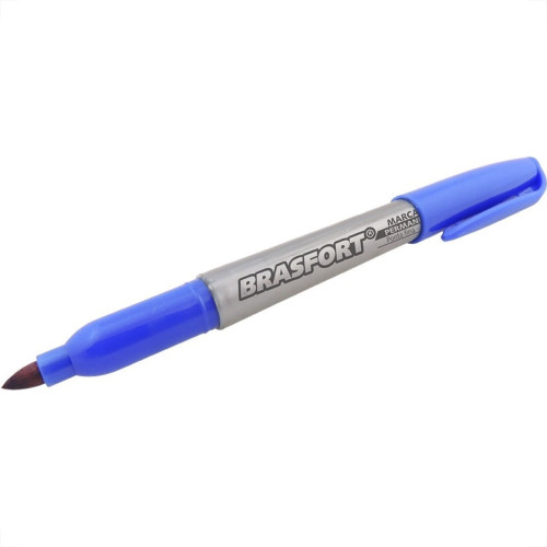 Caneta Marcacao Permanente Brasfort Ponta Fina Azul 7854 - Kit C/12 Caneta Marcacao Permanente Brasfort Ponta Fina Azul 7854 - Kit C/12