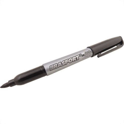 Caneta Marcacao Permanente Brasfort Ponta Fina Preta 7855 - Kit C/12 Caneta Marcacao Permanente Brasfort Ponta Fina Preta 7855 - Kit C/12