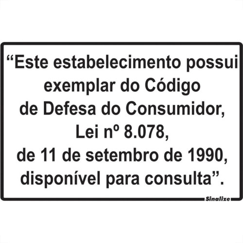 Placa Sinalizacao Poliestireno 20X30 ''Lei Do Consumidor'' 250Cd Placa Sinalizacao Poliestireno 20X30 ''Lei Do Consumidor'' 250Cd