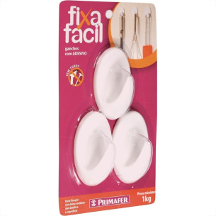 Gancho Adesivo Primafer Branco Plastico 1 Kg 3Pecas Medio 2503