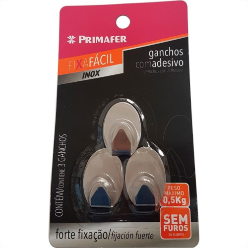 Gancho Adesivo Primafer Branco Inox 0,7 1Kg 3Pecas Pequeno Pr2591 Gancho Adesivo Primafer Branco Inox 0,7 1Kg 3Pecas Pequeno Pr2591