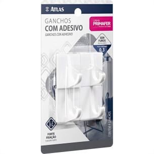 Gancho Adesivo Primafer Branco Plastico 0,3 Kg 4Pecas Pequeno Pr2508