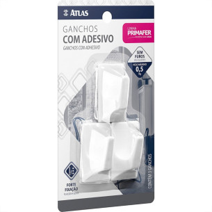 Gancho Adesivo Primafer Branco Plastico 0,5 Kg 3Pecas Medio Pr2509