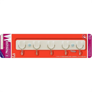 Gancho Adesivo Primafer Branco Plastico/Metal 0,5 1Kg 1 Peca Com 5 Ganchos Pr2565